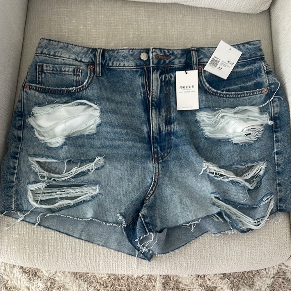 NWT Forever 21 Blue Jean Shorts with Distressed Finish